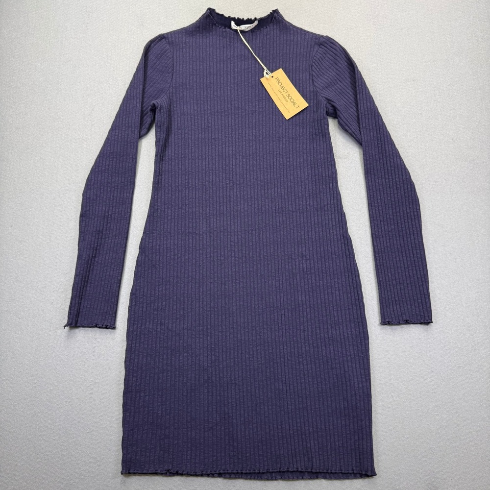 Project Social T Go Off Mockneck Rib Dress Navy Blue Long Sleeve Medium NEW‎